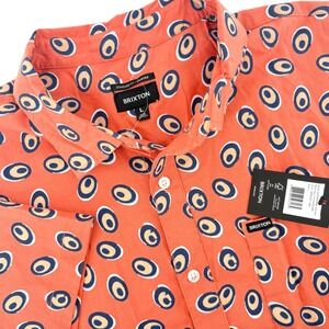 Brixton Charter Print SS Woven Shirt Apricot Jam Orange Geometric Mens Large NEW